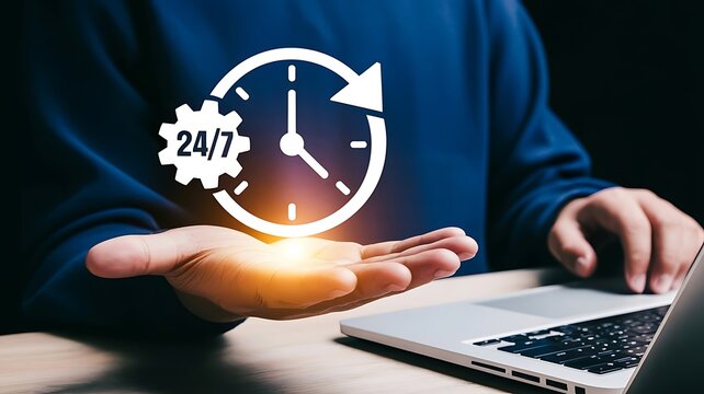 24/7 Service Icon Held Over Laptop