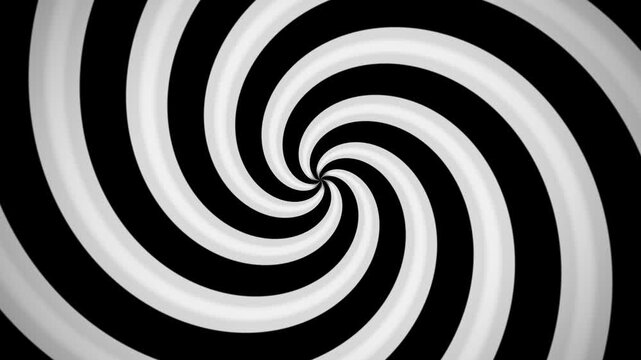 Hypnotic black and white spiral creates a smooth optical illusion tunnel effect.