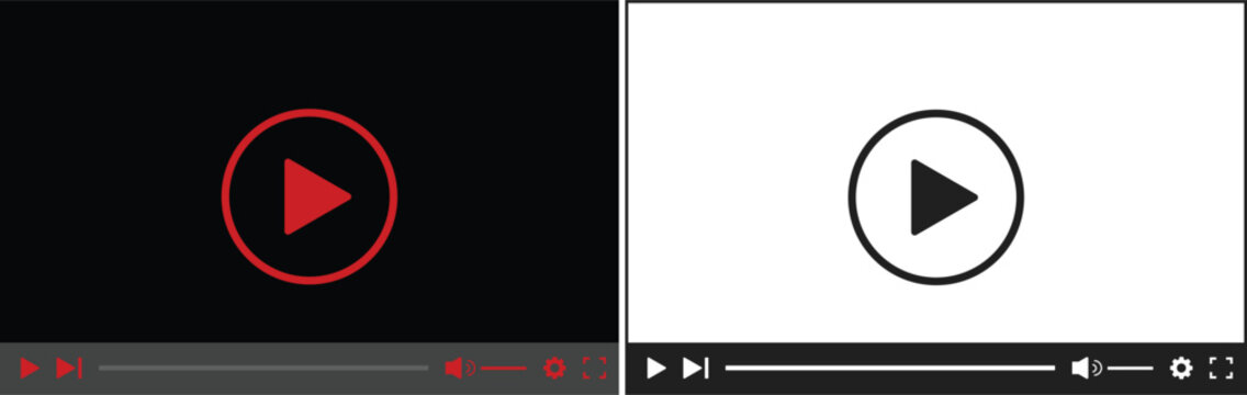 Video player interface control buttons with play pause and volume icons for media playback websites.