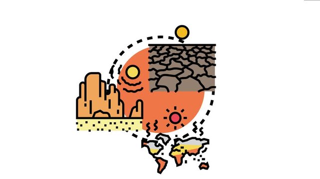 Global arid weather patterns creating a water deficit during monsoon period, displaying cracked earth and a world map experiencing intense heat and land degradation