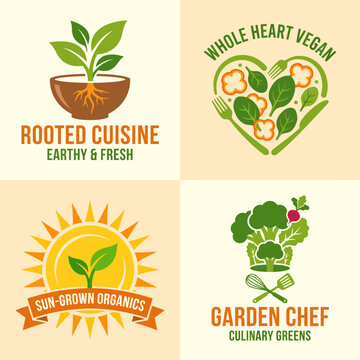 This logo design features a heart symbol made from fresh vegetables and utensils, representing a vegan ethos focusing on health and sustainability in cuisine.