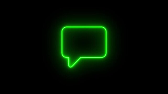 A bright neon green speech bubble set against a black background; it functions as an animated typing indicator, an active chat message loading state, an alert for incoming replies, or a speech bubble