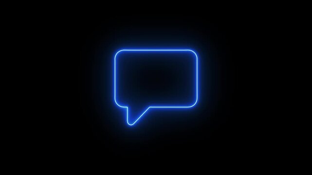 A bright neon-blue speech bubble set against a black background; it functions as an animated typing indicator, an active chat message loading state, an alert for incoming replies, or a speech bubble
