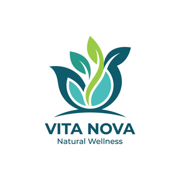 This logo represents Vita Nova Natural Wellness, featuring elegant leaf designs in soothing colors, symbolizing health, growth, and natural harmony.