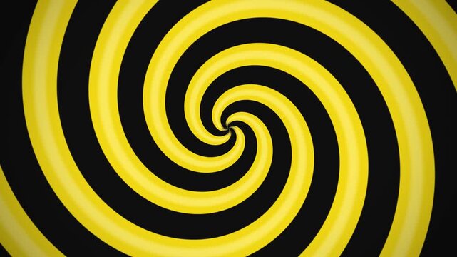 Yellow and black hypnotic spiral creates a striking optical illusion pattern.