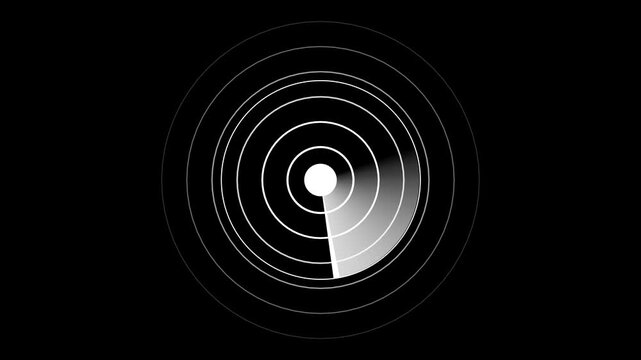 Glowing white sonar radar overlay featuring a rotating scanner sweep over concentric target rings and intersecting crosshair gridlines extending across the frame against a black background. 