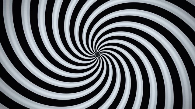 Black and white hypnotic spiral pattern creates an optical illusion with concentric twisting lines.