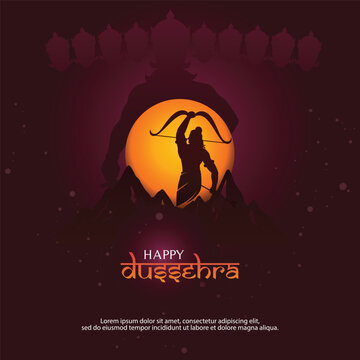 Happy Dussehra and Durga Puja Festival Celebration War Silhouette of Lord Ram and Ravana