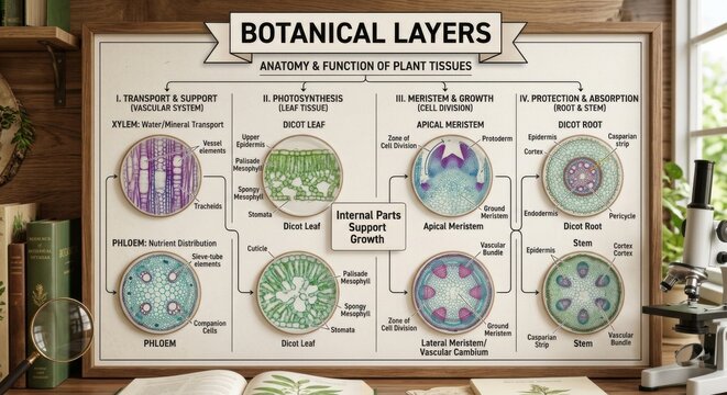 Botanical Layers Plant Tissue Anatomy and Function Diagram