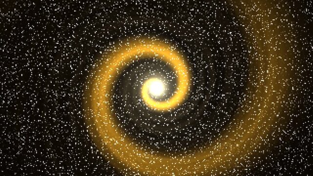 Golden spiral galaxy motion background, cosmic vortex glowing particle loop, outer space celestial animation