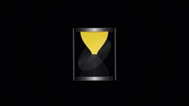 A glowing yellow hourglass stands against a pitch darkness while representing the relentless passing of time throughout our human existence as every single grain of sand slips away so very fast