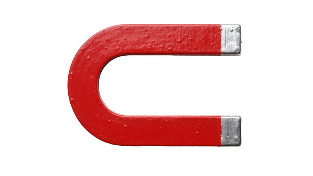 Red horseshoe magnet with silver poles, isolated on transparent background