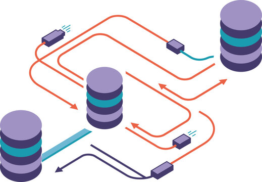 Database Servers Connected with Data Transfer Cables Isometric Technology Illustration