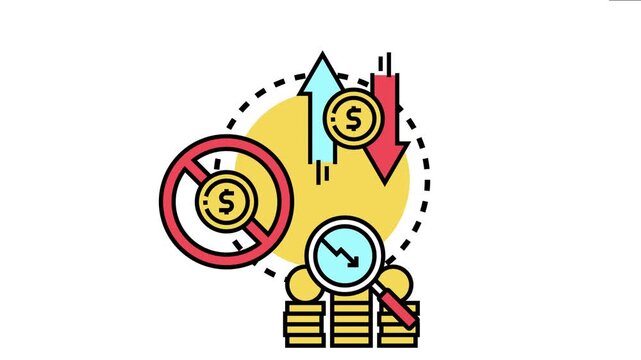 Financial market analysis currency depreciation, inflation, and economic crisis concepts with charts, arrows, and coins, representing a challenging global economic period