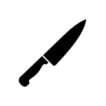 Chef knife icon black cutlery silhouette sharp blade used for slicing dicing mincing food ingredients in professional commercial kitchen culinary preparation tasks.