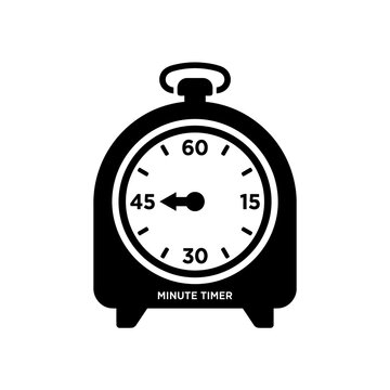 Minute timer icon black design features round clock face with rotating hand and markers used for tracking cooking duration in professional kitchen culinary setups.