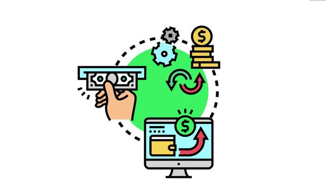 System visualizing money remittance and transfer through cash transactions, digital payments, and currency exchange mechanisms, the flow of funds