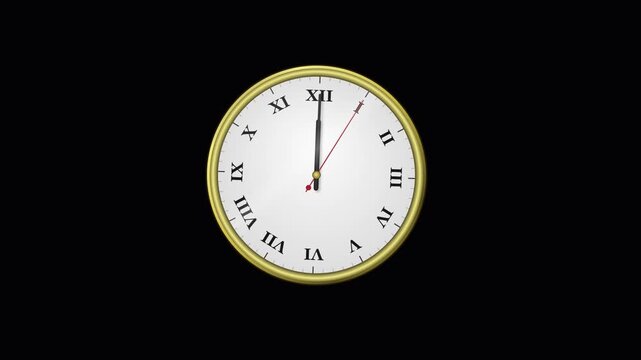 A classic analog timepiece displays the precise moment of twelve past zero showing roman numerals on a round face which serves as a symbolic representation of passing time and chronological