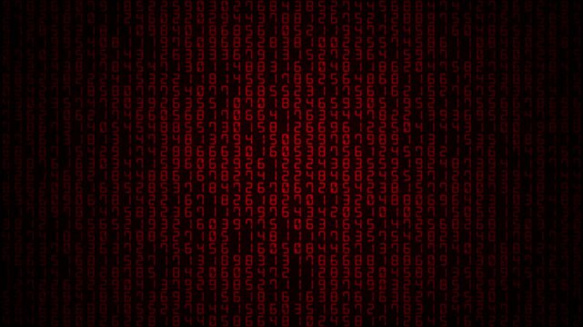 Red Random Numbers Changing Cyber Error Warning Background Seamless Loop 4K