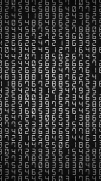 Vertical White Random Numbers Big Data Tech Background for Social Media 4K