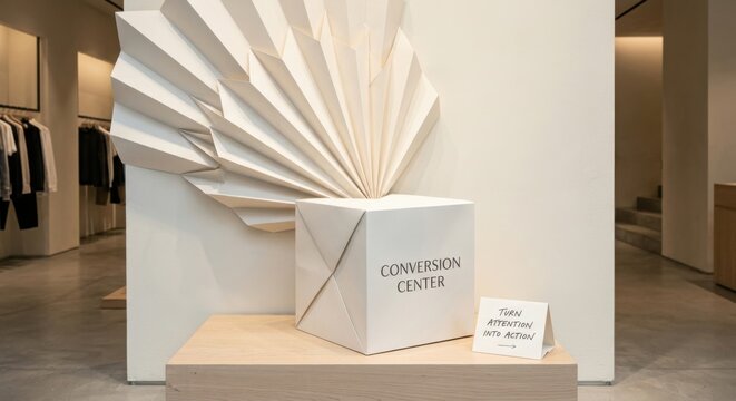 White Conversion Center Cube with Folded Paper Fan Display