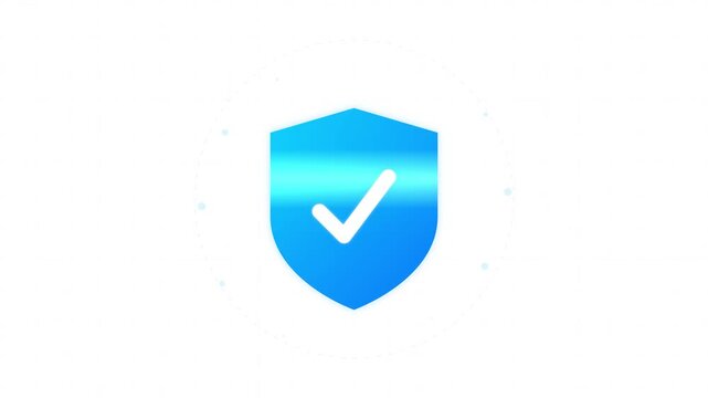 Blue shield icon with white checkmark on white background