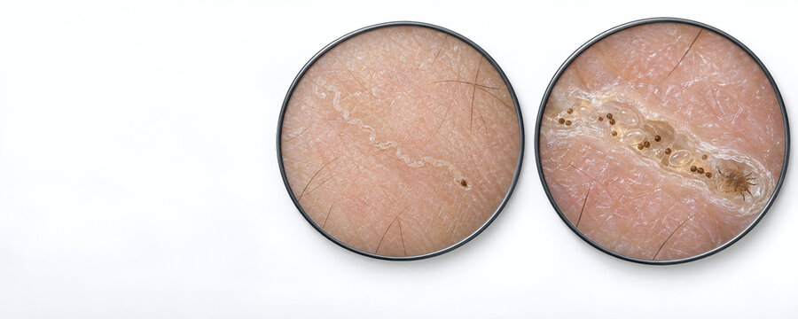 Scabies Tunnel Under Comparative Dermatoscope Magnification