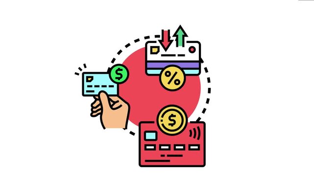 Financial transactions involving debiting and crediting funds using cards, payment methods, banking services, and cashless shopping processes