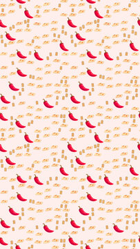 Red Chili Peppers and Food Slices Pattern