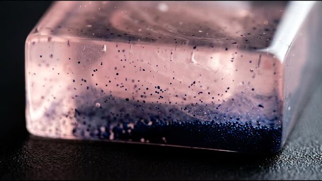 Next-generation semiconductor encapsulation appears as translucent pale-rose epoxy resin containing abstract material background