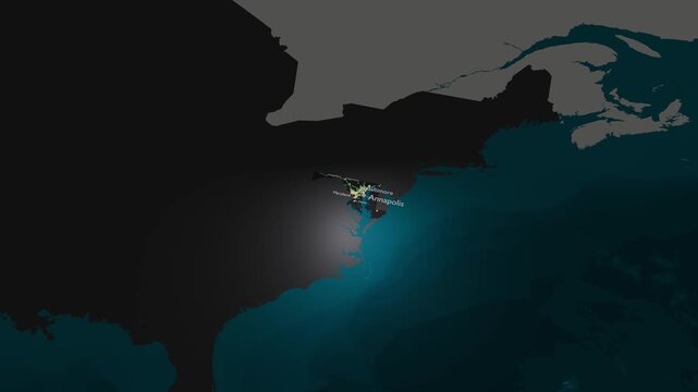 Maryland Map 3D Orbiting Camera Shot