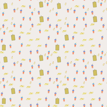 Seamless pattern of cartoon food and travel icons