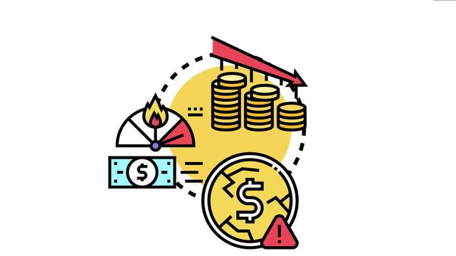 Financial assets losing worth, depicting currency devaluation, inflation risks, economic recession, and a broken coin representing monetary instability