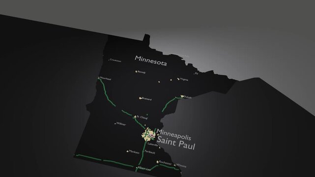 Minnesota 3D Map Smooth Zoom Out Motion