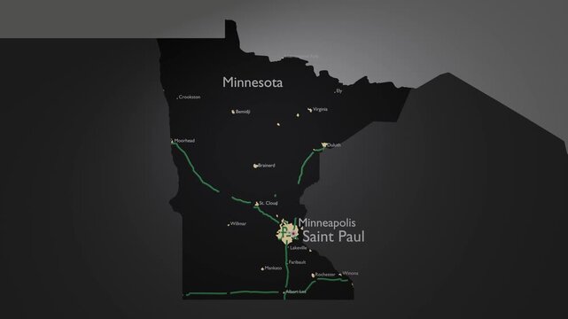 Minnesota State 3D Map Topography Render