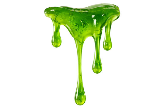 Vibrant green slime dripping down with glossy bubbles and thick liquid streaks ideal for halloween party graphics and toxic hazard substance themes.