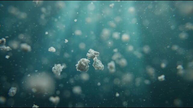Ocean conservation science emerges as an abstract field of translucent pearl-gray calcium-like