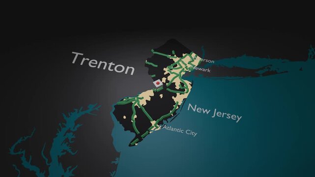 New Jersey 3D Map Smooth Zoom Out Reveal