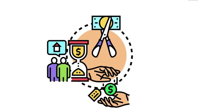 Group of people paying monetary dues, managing finances, reducing debt, and symbolizing hourly payment or time based financial obligations to a home