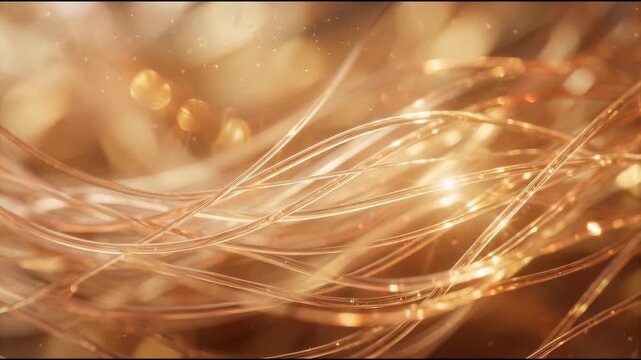 Optical fiber communications appear as a soft-focus field of translucent amber glass filaments