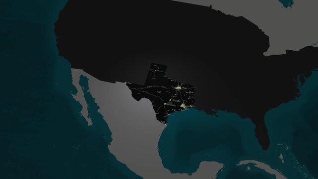 Texas Map 3D Orbiting Perspective Shot