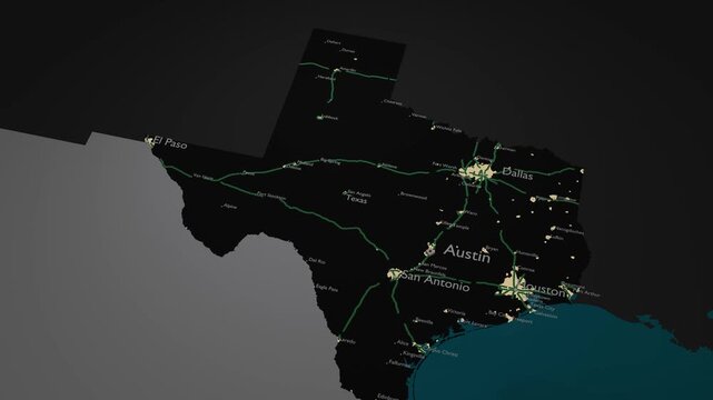 Texas 3D Map Orbiting Zoom Out Reveal Motion