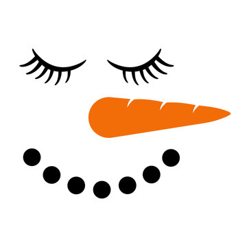 Snowman face with eyelashes svg cut file. Isolated vector illustration.