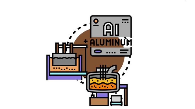 Aluminum molten metal refining process uses an industrial smelter and electrolysis equipment for producing pure material, highlighting the metallurgical industry's transformative work