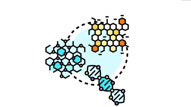 Molecular construction process forming complex chemical structures and genetic material. scientific research. Technological development