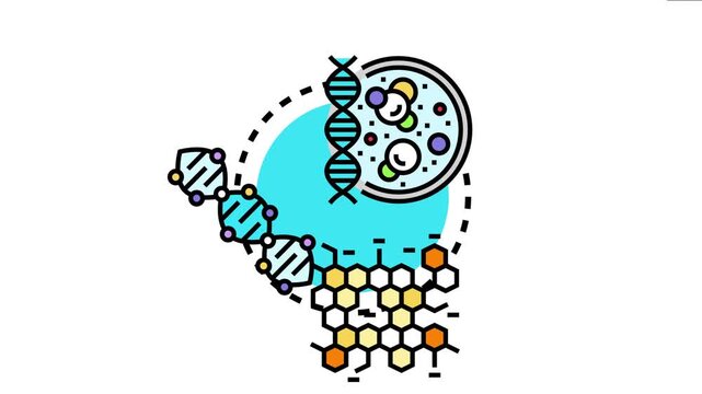 Molecular biodesign presenting dna double helices. Cell colonies in a petri dish. And hexagonal molecular structures. complex processes in biotechnology. Genetic research