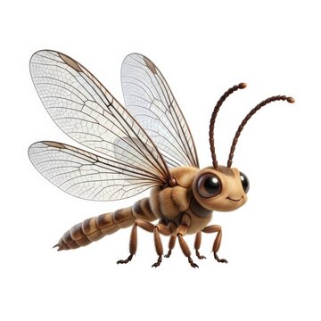 Cute winged bee insect with large eyes isolated on white background
