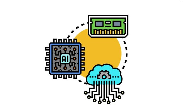 Modular memory architecture illustrates advanced technology concepts including a ram module, an ai processor, and a cloud computing network, symbolizing integrated hardware and software systems