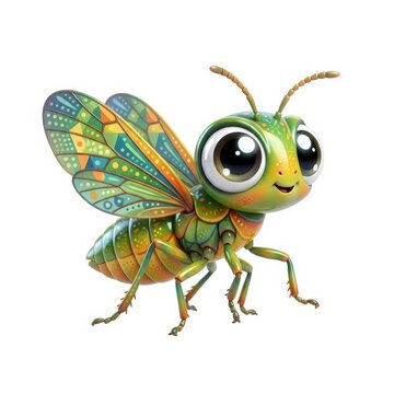 Cute colorful winged insect character isolated on white background
