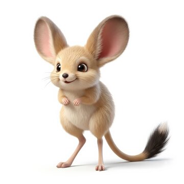 Cute desert jerboa mouse character isolated on white background
